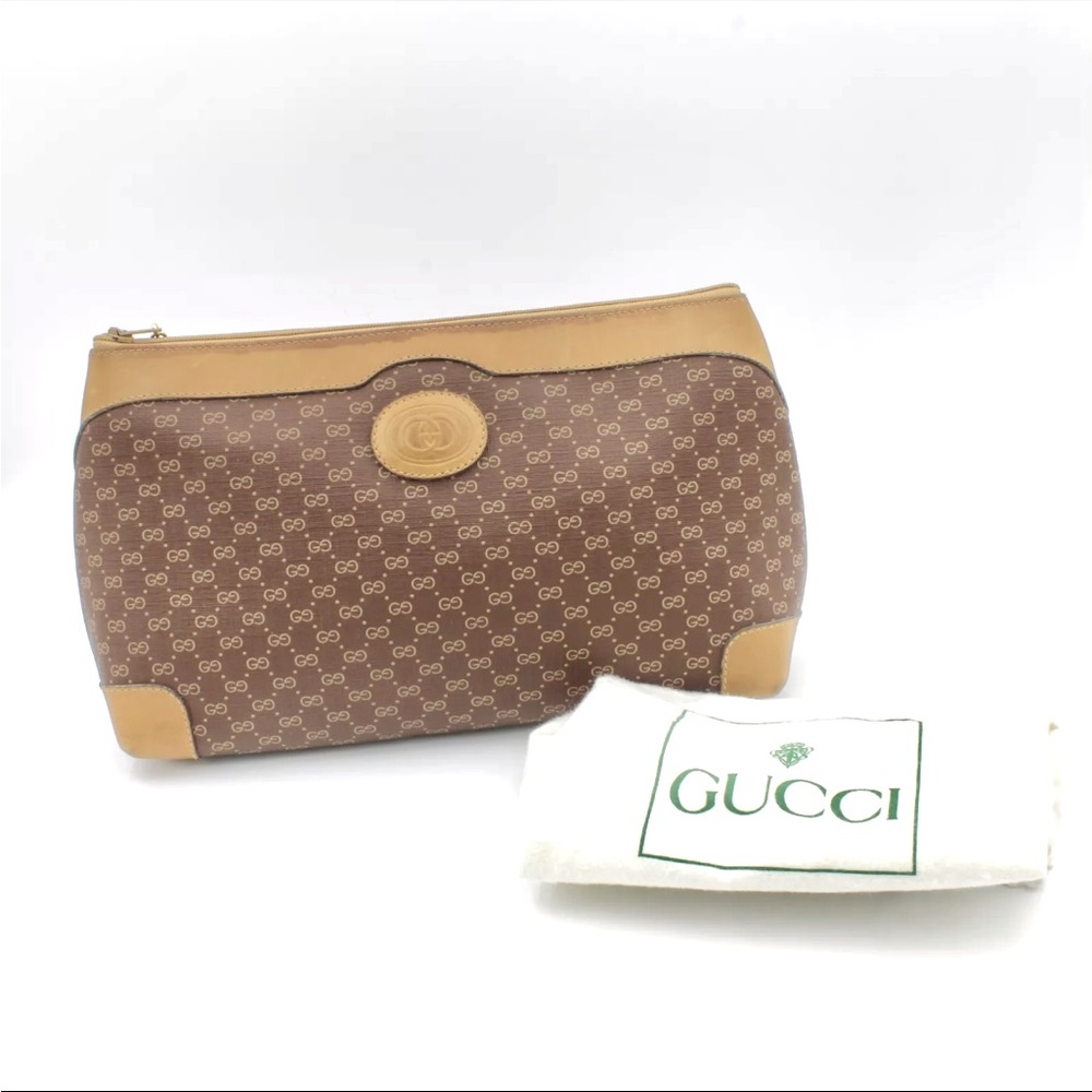 Vintage Gucci Brown and Tan Monogram Clutch